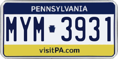 PA license plate MYM3931