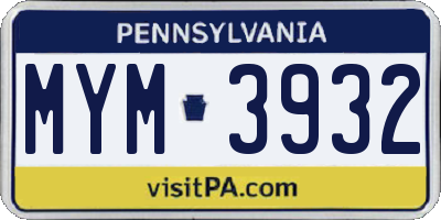 PA license plate MYM3932