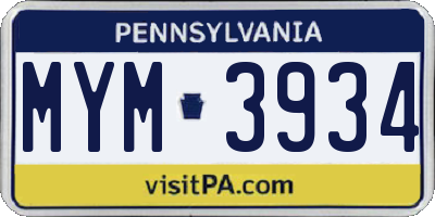 PA license plate MYM3934