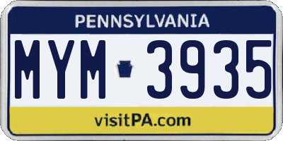 PA license plate MYM3935