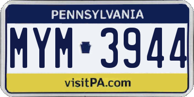 PA license plate MYM3944