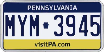 PA license plate MYM3945