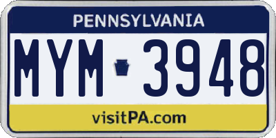 PA license plate MYM3948