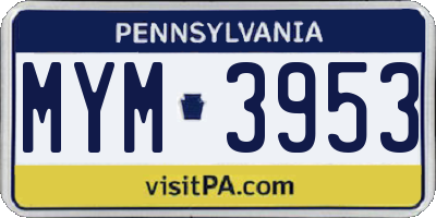 PA license plate MYM3953