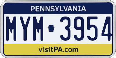 PA license plate MYM3954