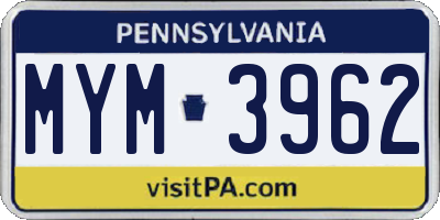 PA license plate MYM3962