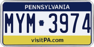 PA license plate MYM3974