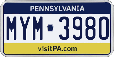 PA license plate MYM3980