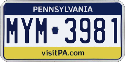 PA license plate MYM3981