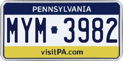PA license plate MYM3982