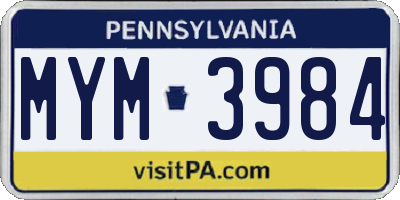 PA license plate MYM3984