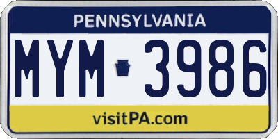 PA license plate MYM3986
