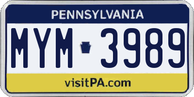 PA license plate MYM3989