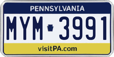 PA license plate MYM3991