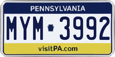 PA license plate MYM3992