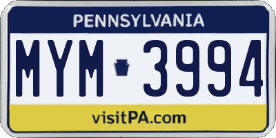 PA license plate MYM3994