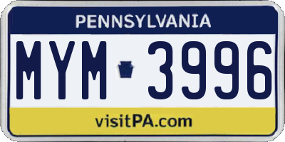 PA license plate MYM3996
