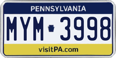 PA license plate MYM3998
