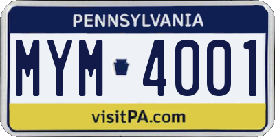 PA license plate MYM4001