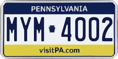 PA license plate MYM4002