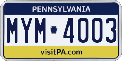 PA license plate MYM4003