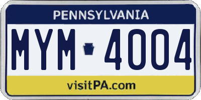 PA license plate MYM4004