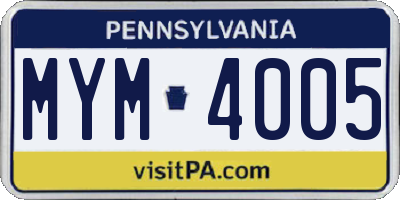 PA license plate MYM4005