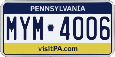 PA license plate MYM4006
