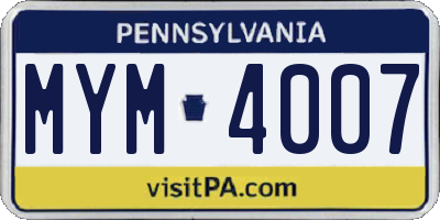 PA license plate MYM4007