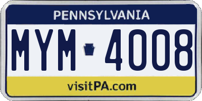 PA license plate MYM4008