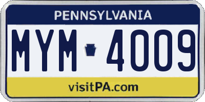 PA license plate MYM4009