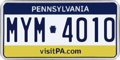 PA license plate MYM4010