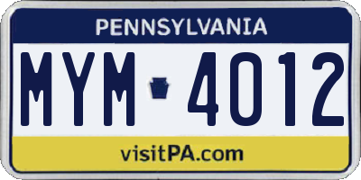 PA license plate MYM4012