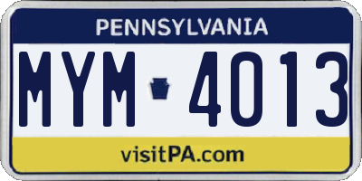 PA license plate MYM4013