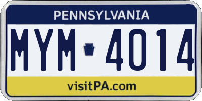 PA license plate MYM4014