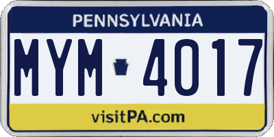 PA license plate MYM4017