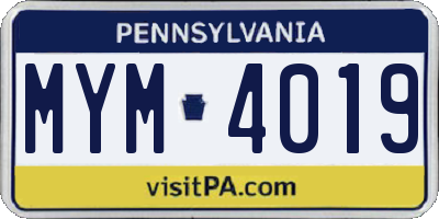 PA license plate MYM4019