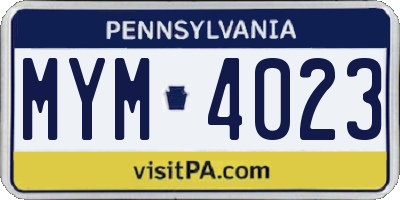 PA license plate MYM4023