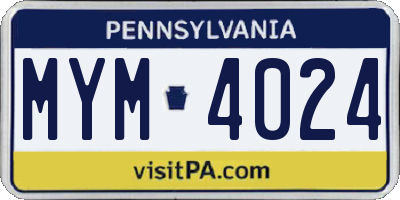PA license plate MYM4024
