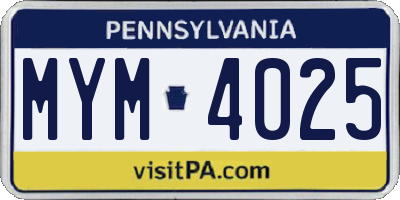 PA license plate MYM4025