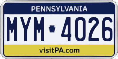 PA license plate MYM4026
