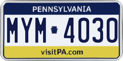 PA license plate MYM4030
