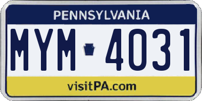 PA license plate MYM4031