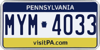 PA license plate MYM4033