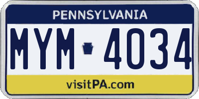PA license plate MYM4034