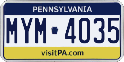 PA license plate MYM4035