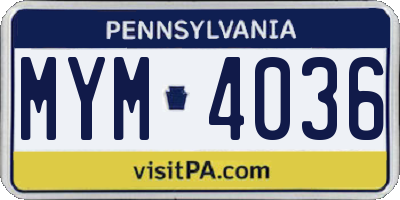 PA license plate MYM4036