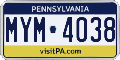 PA license plate MYM4038