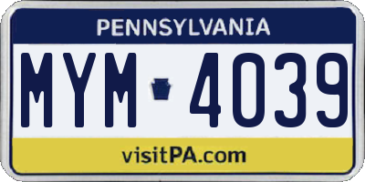 PA license plate MYM4039