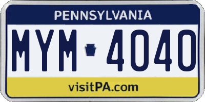 PA license plate MYM4040